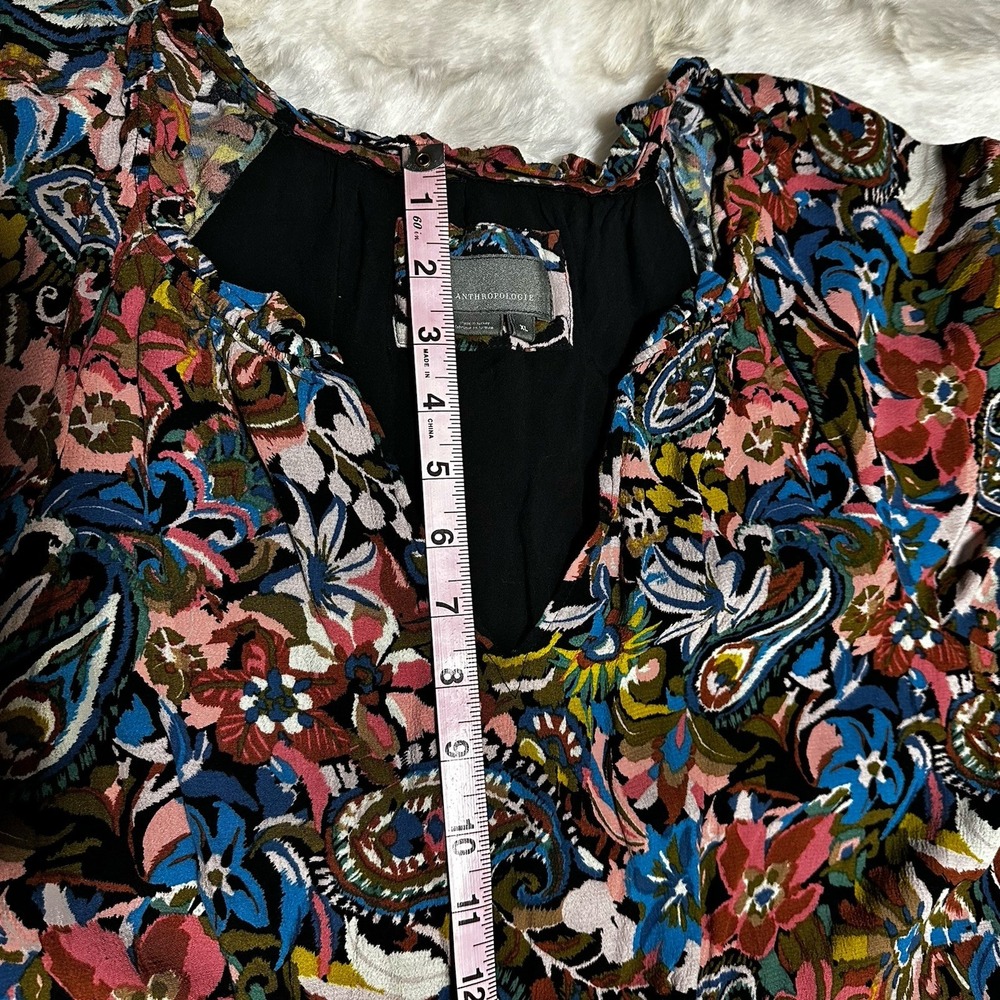 Anthropologie Floral Paisley Mini Dress in Black, Blue, Pink, Olive - Picture 9 of 11